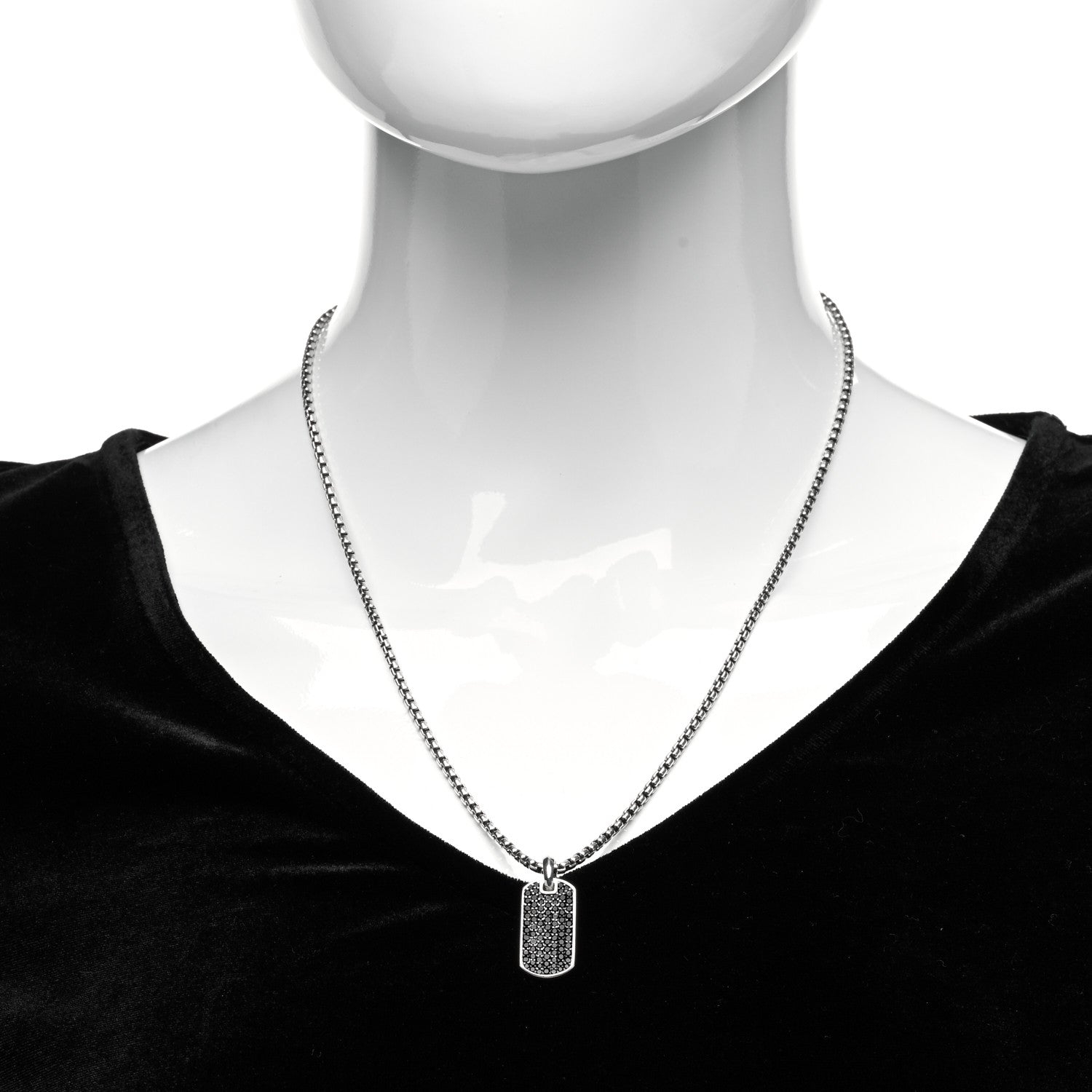 David Yurman Sterling Silver Black Diamond 29mm Streamline Pave Tag Pendant Necklace 2 of 5