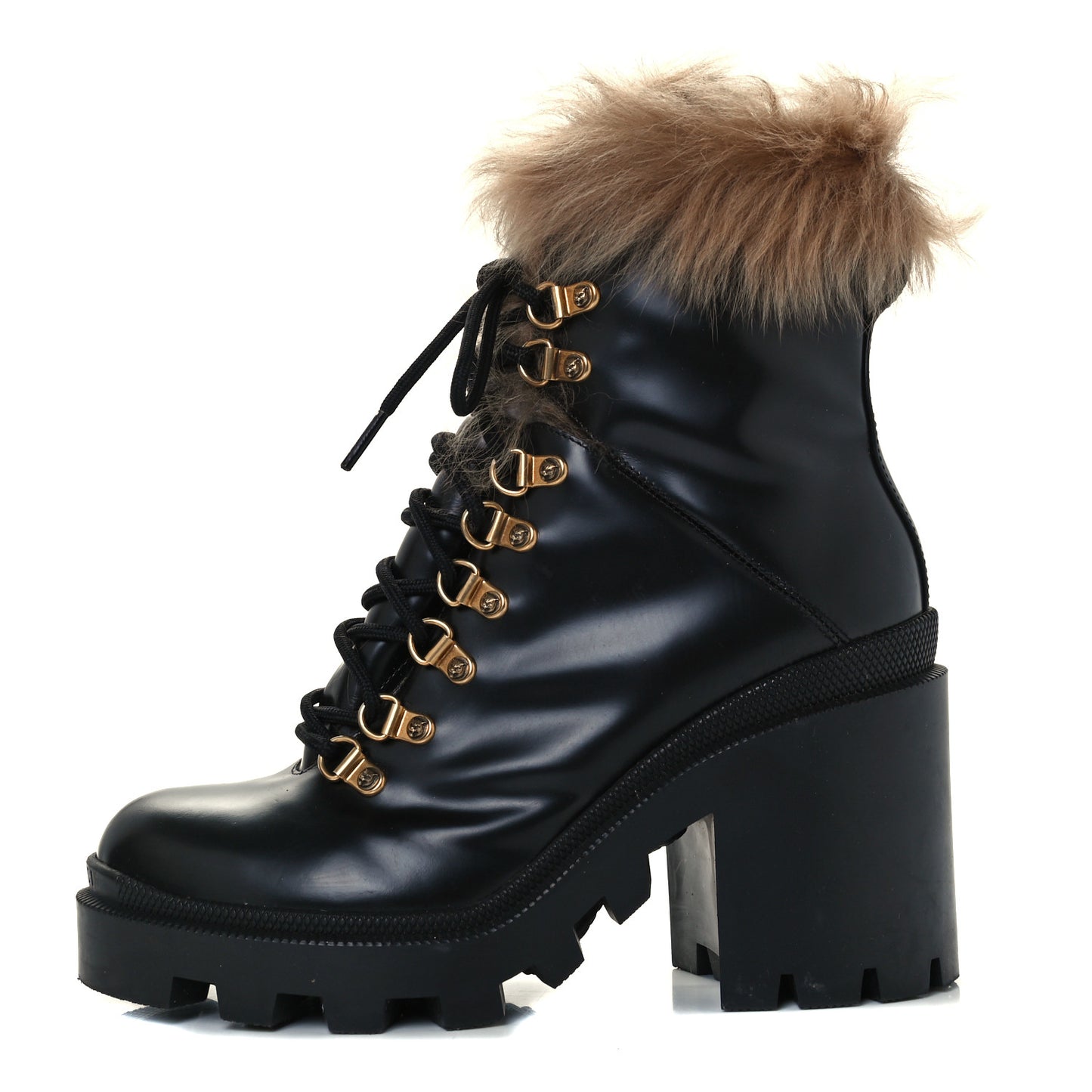 Magnum Calfskin Fur Pearl Lace Up Combat Ankle Boots 37 Black Naturale