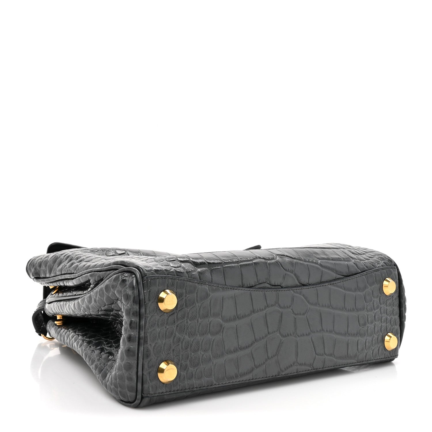 Balenciaga Shiny Calfskin Crocodile Embossed Small Rodeo Top Handle Handbag Grey 4 of 12