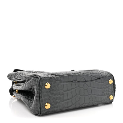 Balenciaga Shiny Calfskin Crocodile Embossed Small Rodeo Top Handle Handbag Grey 4 of 12