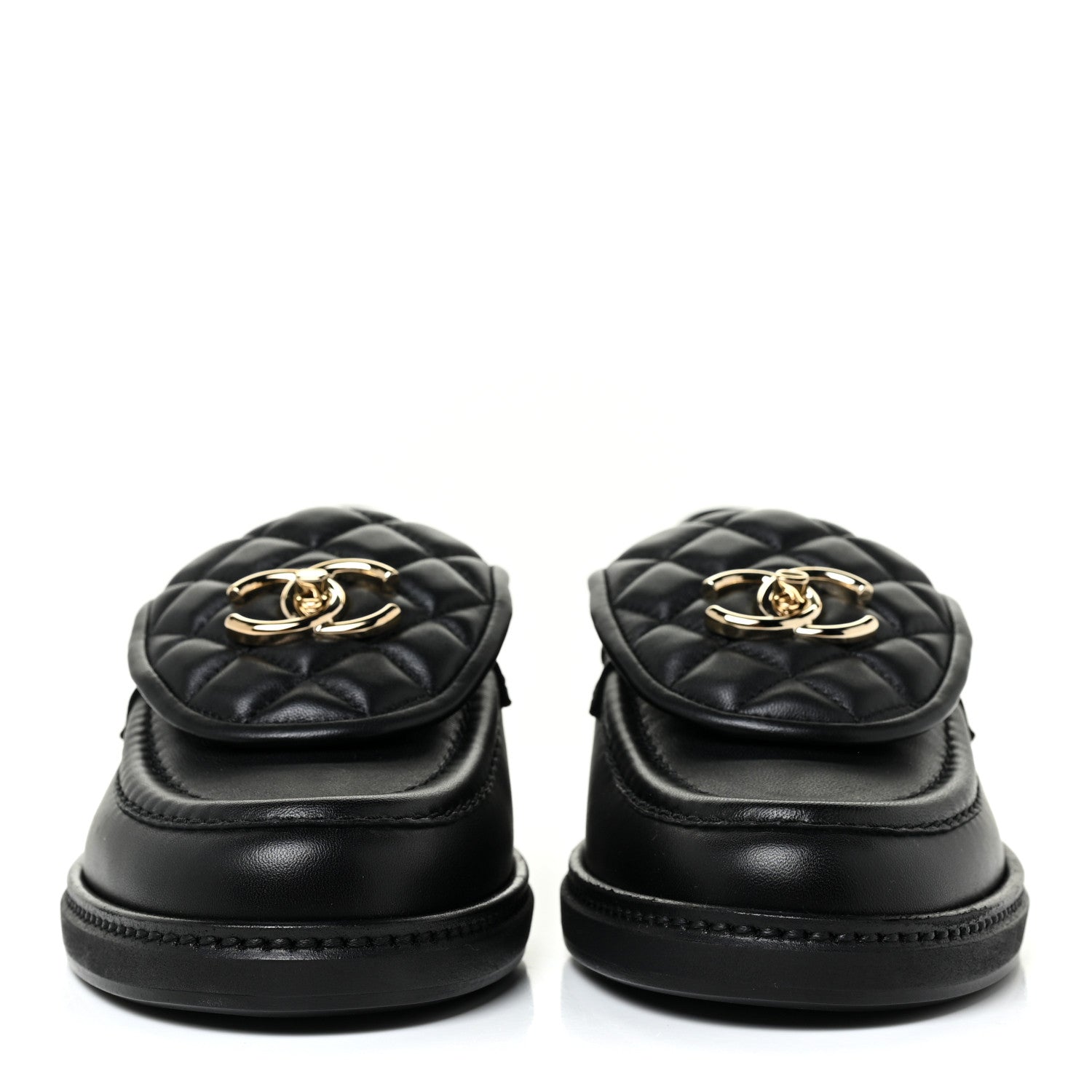 Chanel Lambskin Quilted CC Turnlock Loafers 37.5 Black 2 of 8