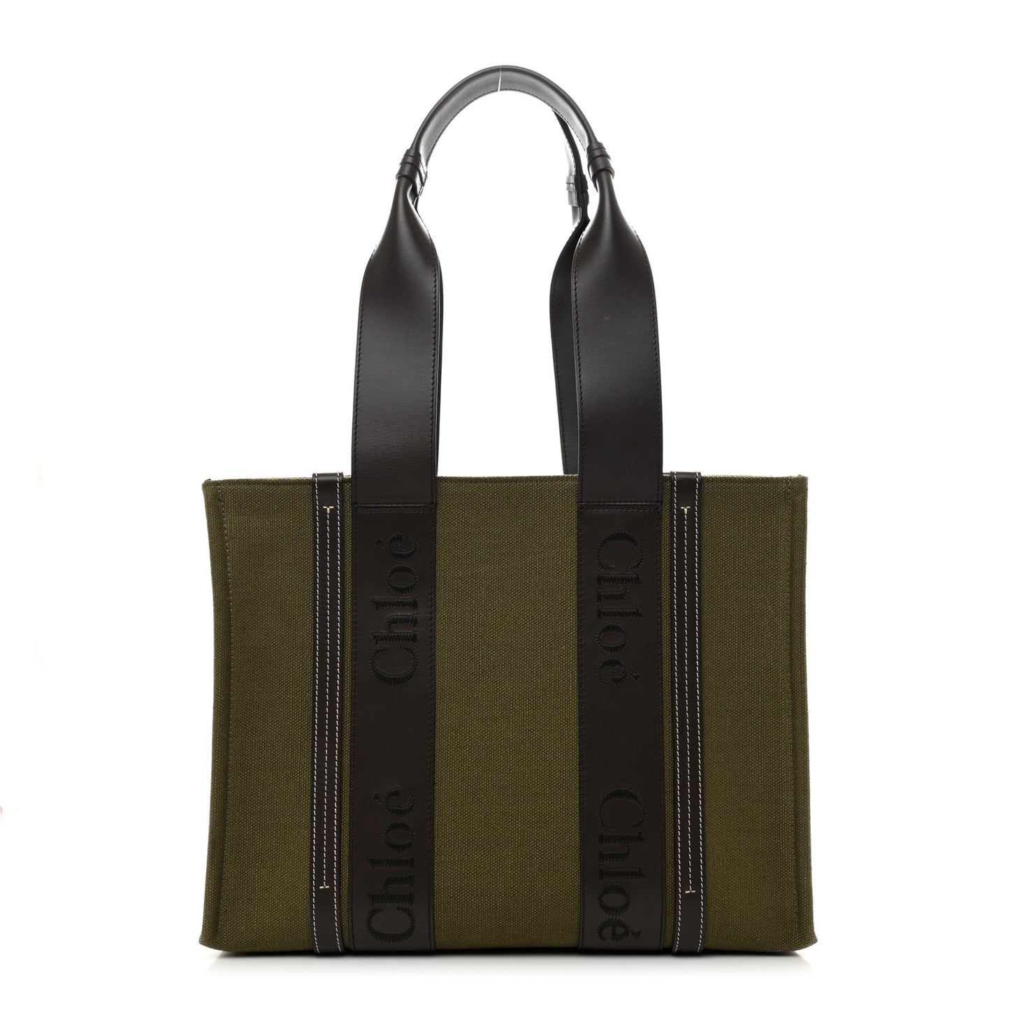 Linen Calfskin Medium Woody Tote Warm Green