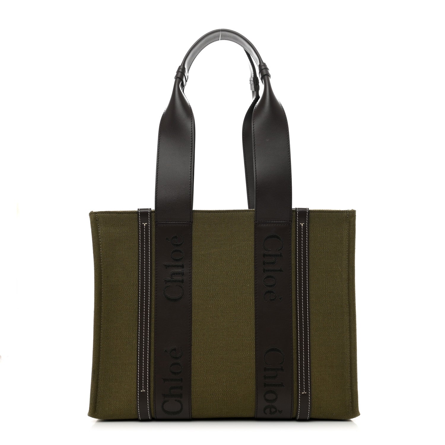 Chloe Linen Calfskin Medium Woody Tote Warm Green 1 of 9