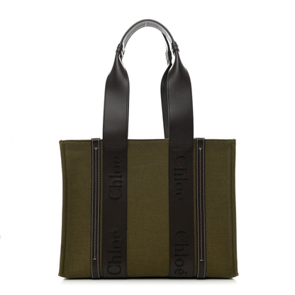 Chloe Linen Calfskin Medium Woody Tote Warm Green 1 of 9