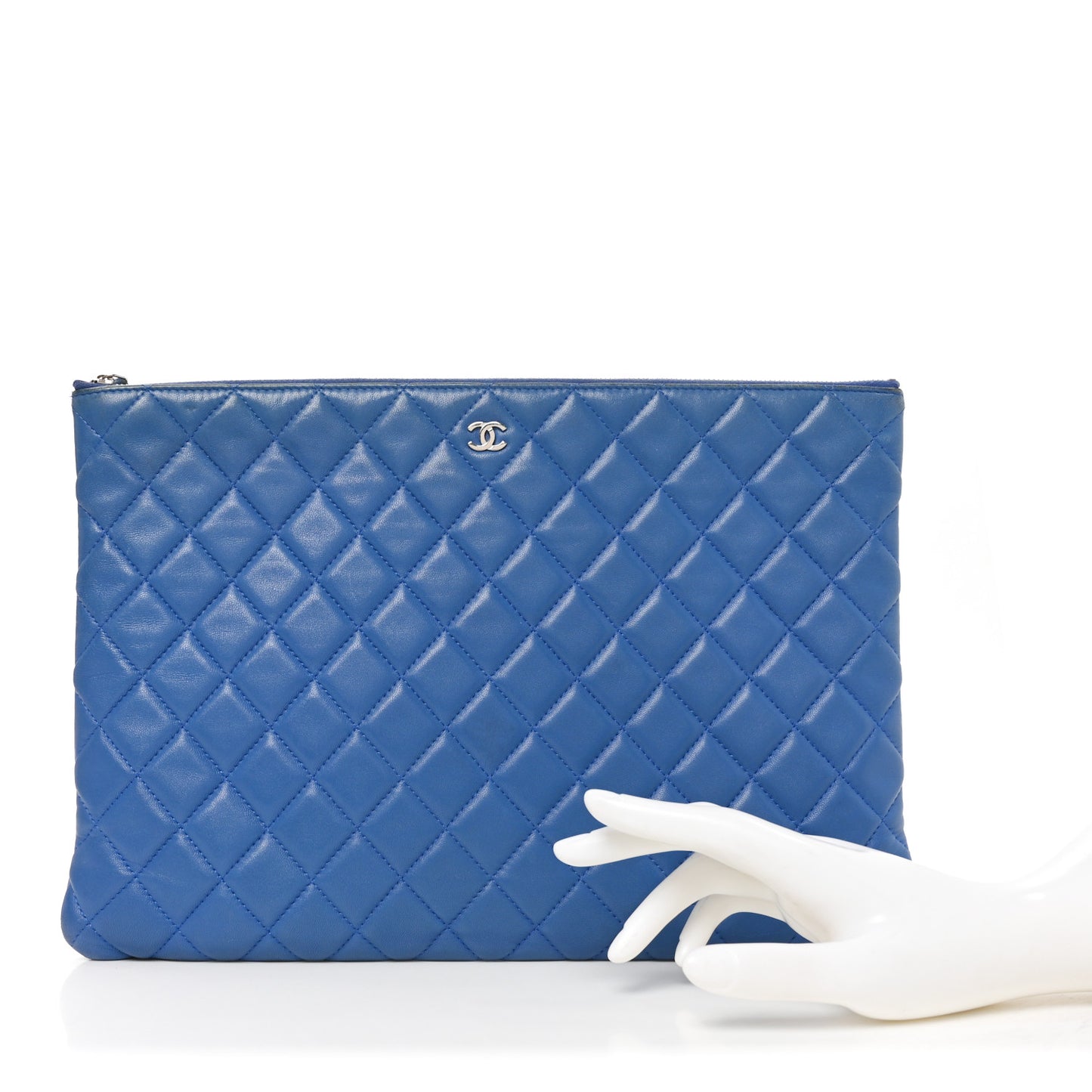 Lambskin Quilted Large Cosmetic Case Blue