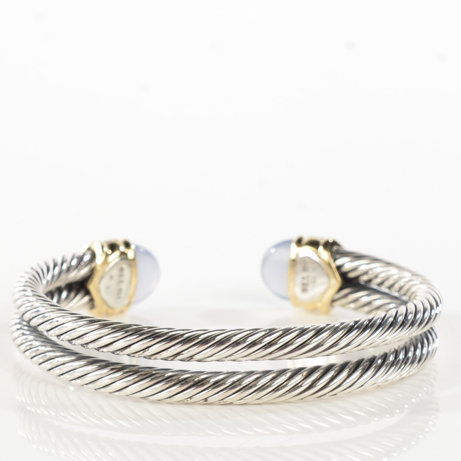 David Yurman Sterling Silver 18k Gold Diamond Blue Chalcedony Double Cuff 3 of 6