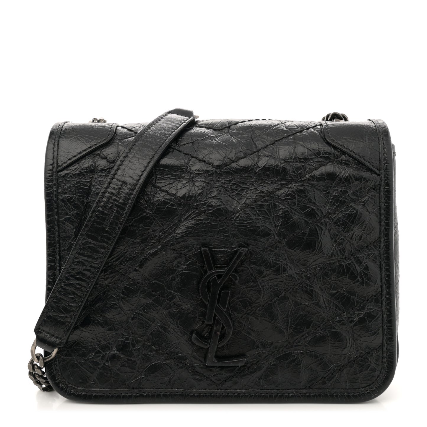 Crinkled Calfskin Matelasse Monogram Niki Chain Wallet Black