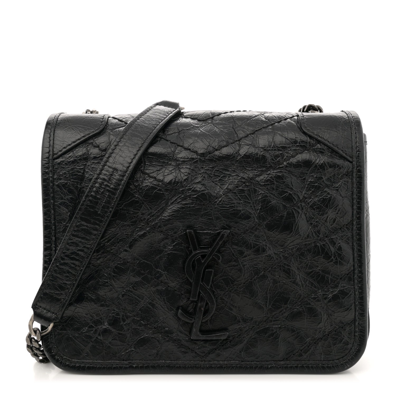 Saint Laurent Crinkled Calfskin Matelasse Monogram Niki Chain Wallet Black 1 of 13
