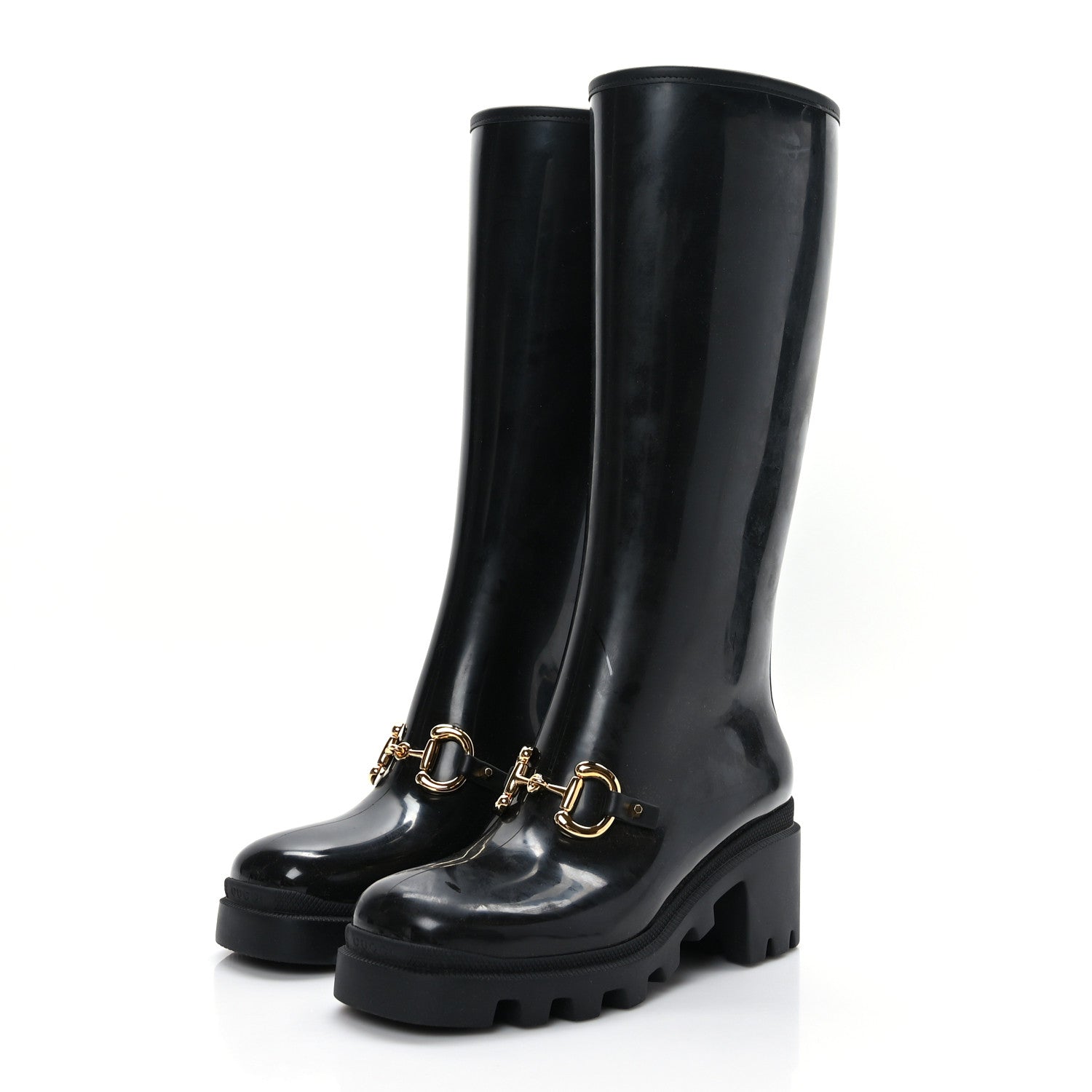 Gucci Rubber Horsebit Knee High Boots 37 Black 3 of 7