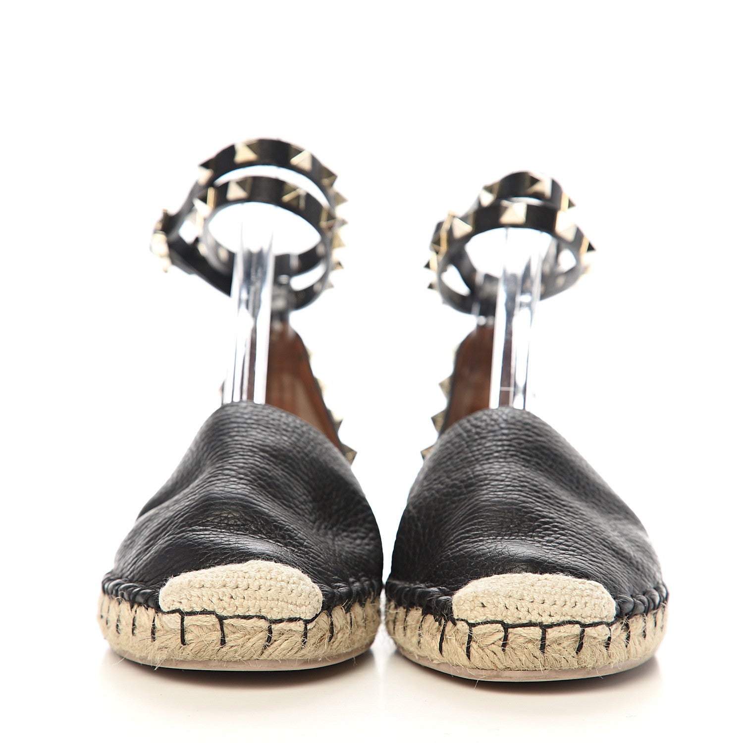 Valentino Garavani Grained Calfskin Rockstud Ankle Wrap Espadrille 20mm Flats 36 Black Light Cuir Natural 2 of 9