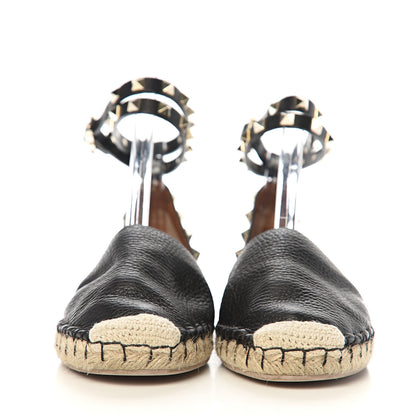 Valentino Garavani Grained Calfskin Rockstud Ankle Wrap Espadrille 20mm Flats 36 Black Light Cuir Natural 2 of 9