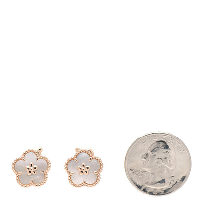 Van Cleef & Arpels 18K Yellow Gold Mother of Pearl Lucky Springs Plum Blossom Earrings 2 of 5