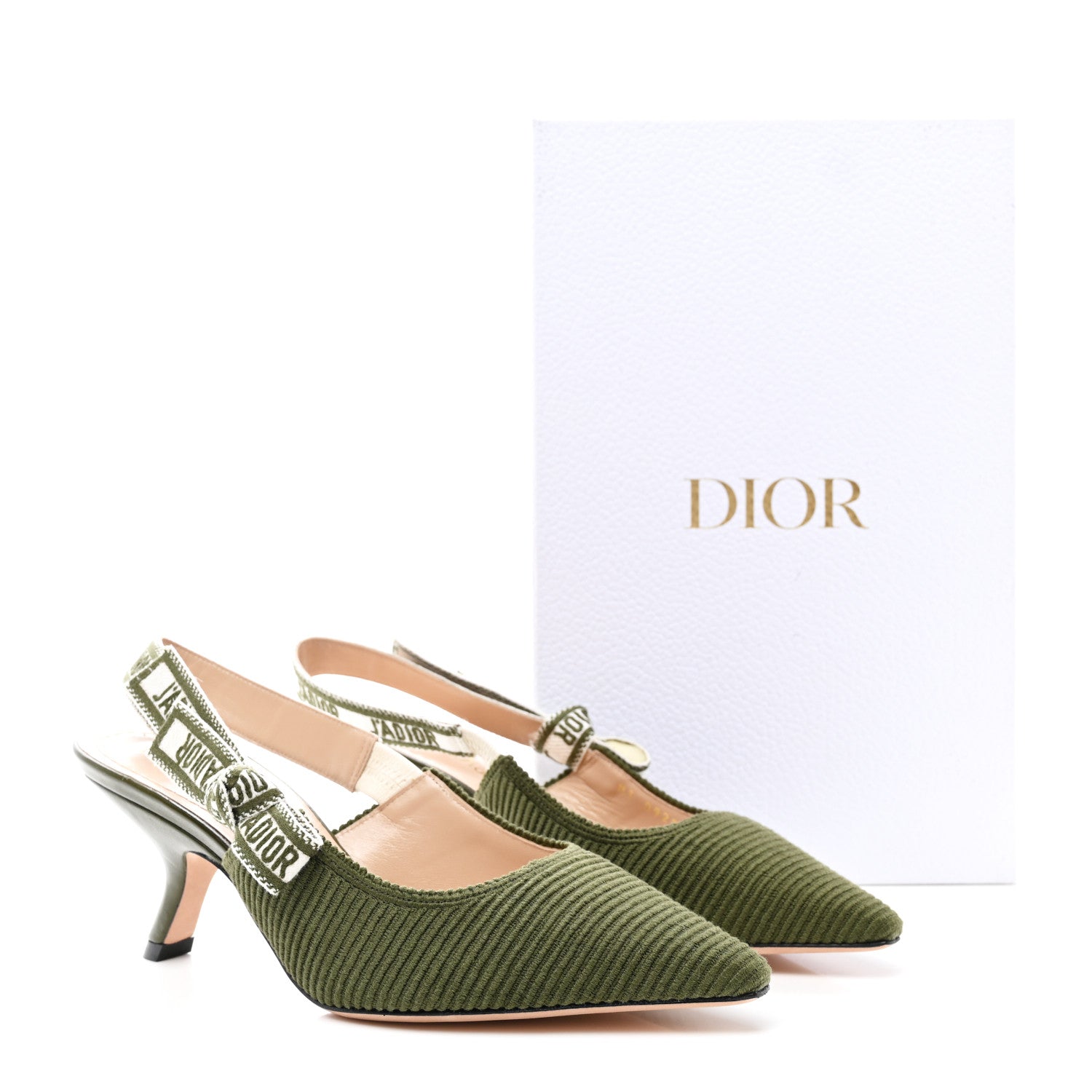 Christian Dior Cotton Ribbon Embroidered J Adior Slingback 65mm Pumps 36.5 Kaki 9 of 9