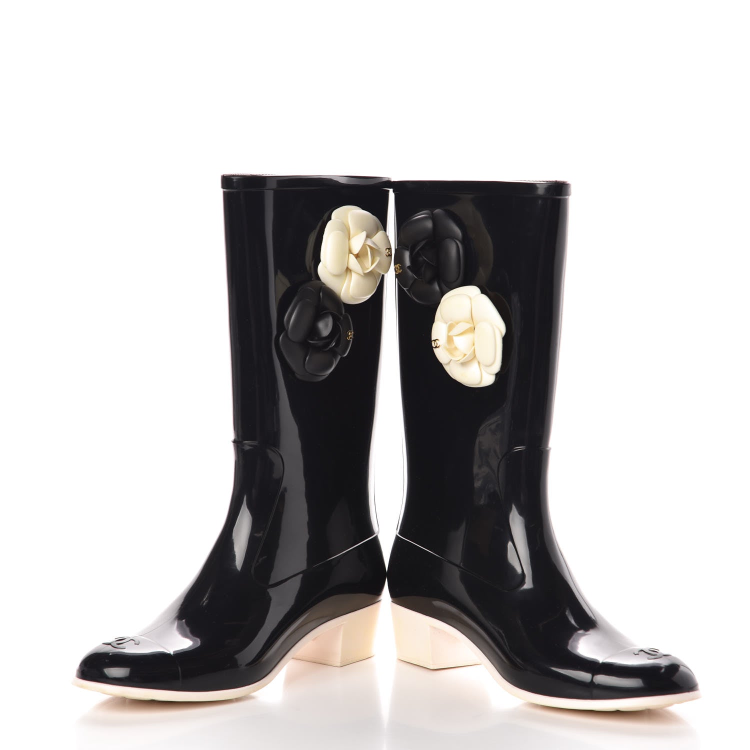 Chanel Rubber Camellia Rain Boots 38 Black 6 of 12