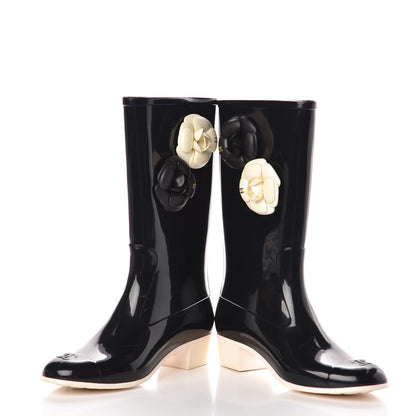 Chanel Rubber Camellia Rain Boots 38 Black 6 of 12