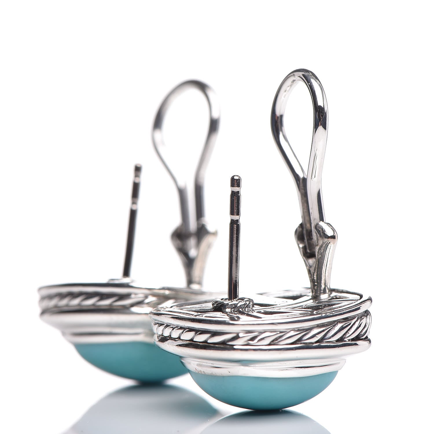 David Yurman Sterling Silver Turquoise 11mm Albion Earrings 3 of 4