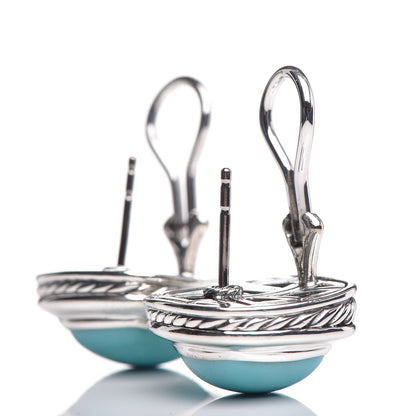 David Yurman Sterling Silver Turquoise 11mm Albion Earrings 3 of 4