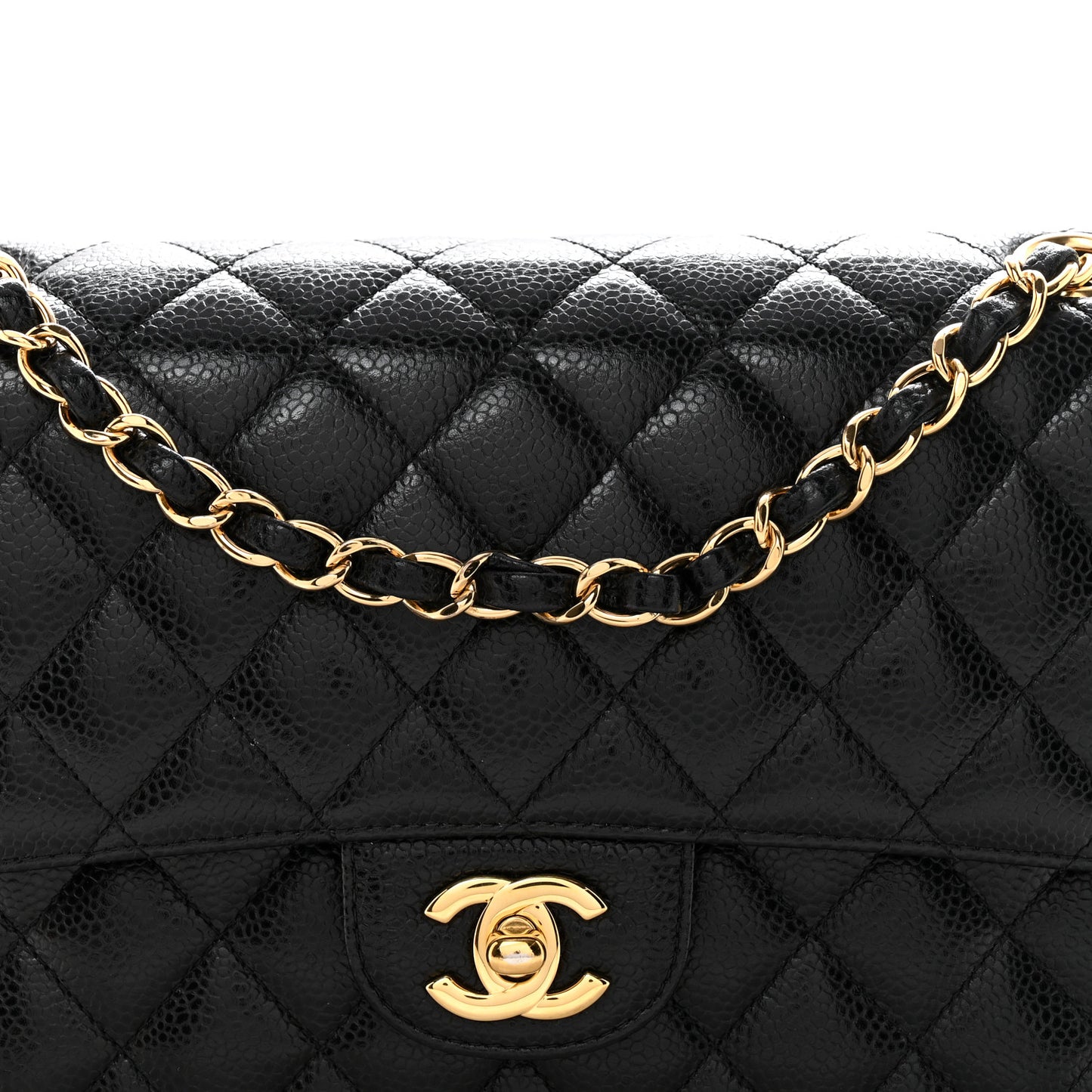 Caviar Quilted Medium Double Flap Black