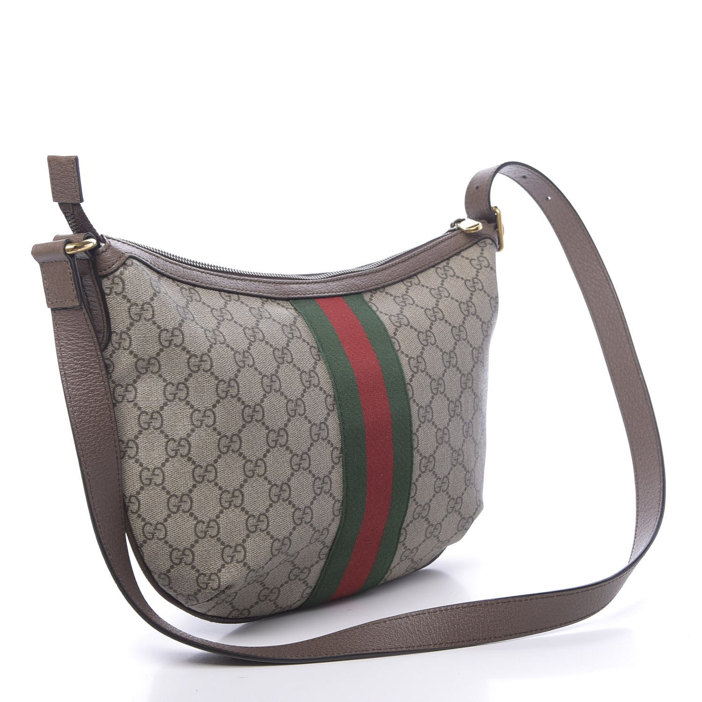 GG Supreme Monogram Web Small Ophidia Half Moon Hobo Brown