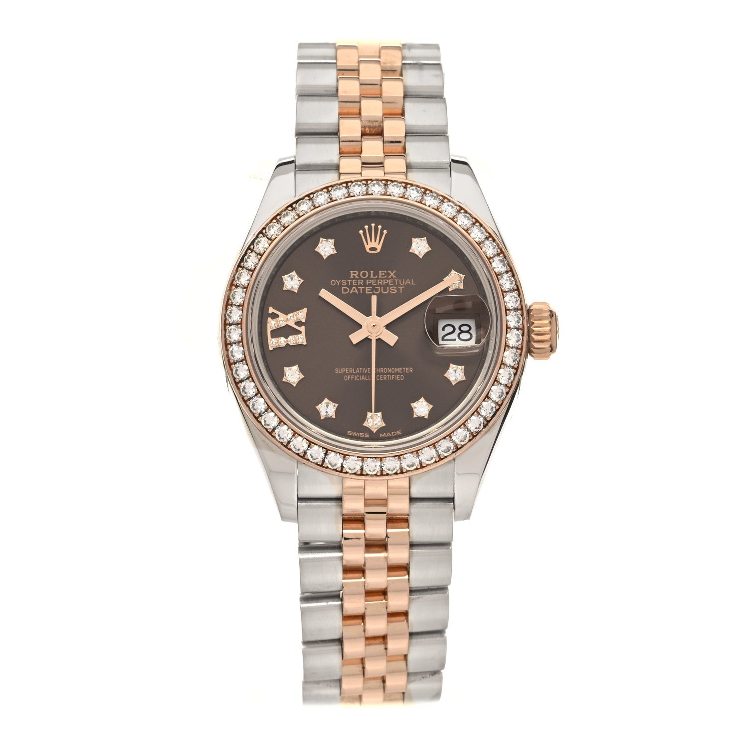 Rolex Stainless Steel 18K Everose Gold Diamond 28mm Oyster Perpetual Datejust Watch Chocolate 279381RBR 1 of 5