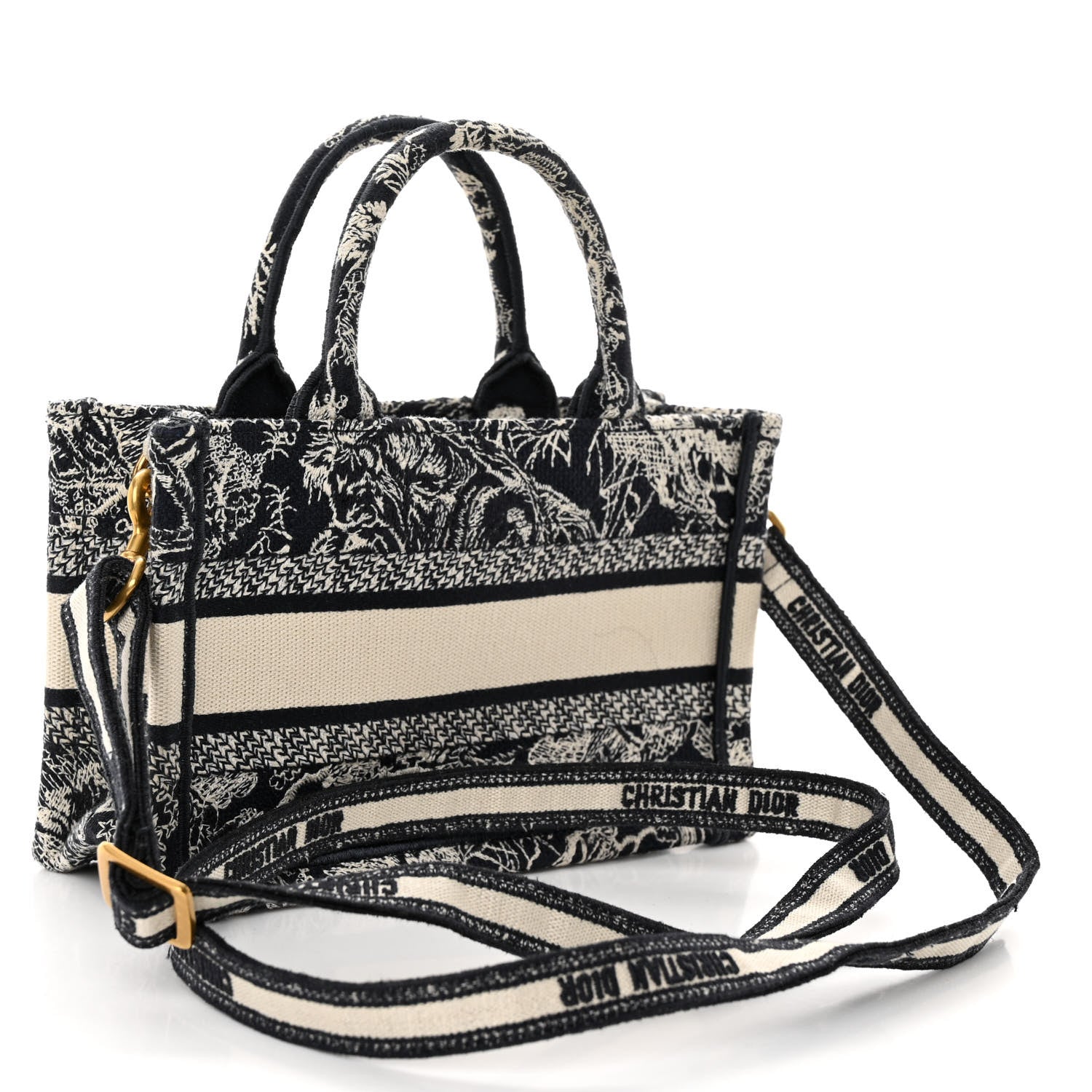 Christian Dior Canvas Embroidered Toile De Jouy Reverse Mini Book Tote With Strap Blue Multicolor 3 of 10