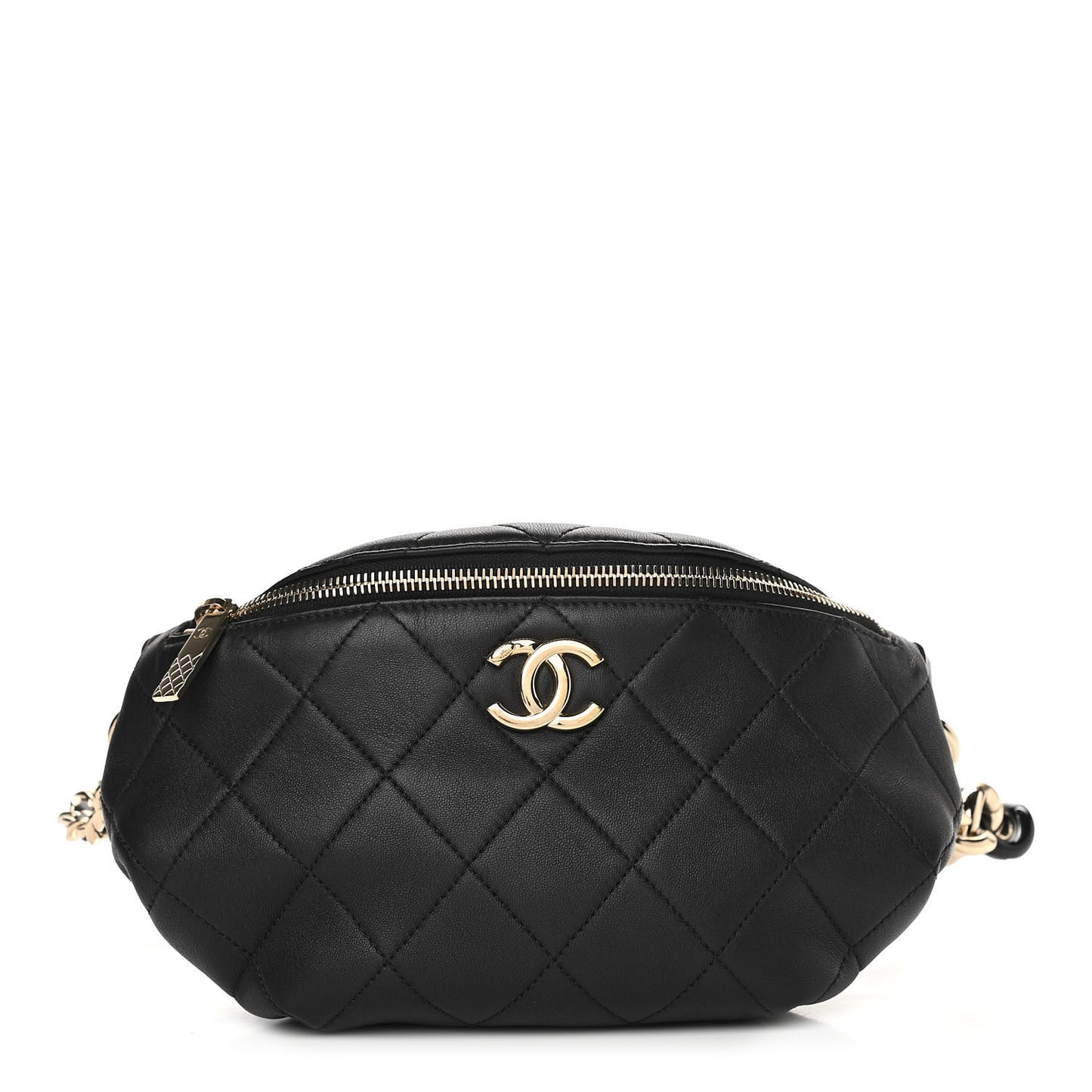 Lambskin Quilted Resin Bi-Color Waist Bag Fanny Pack Black