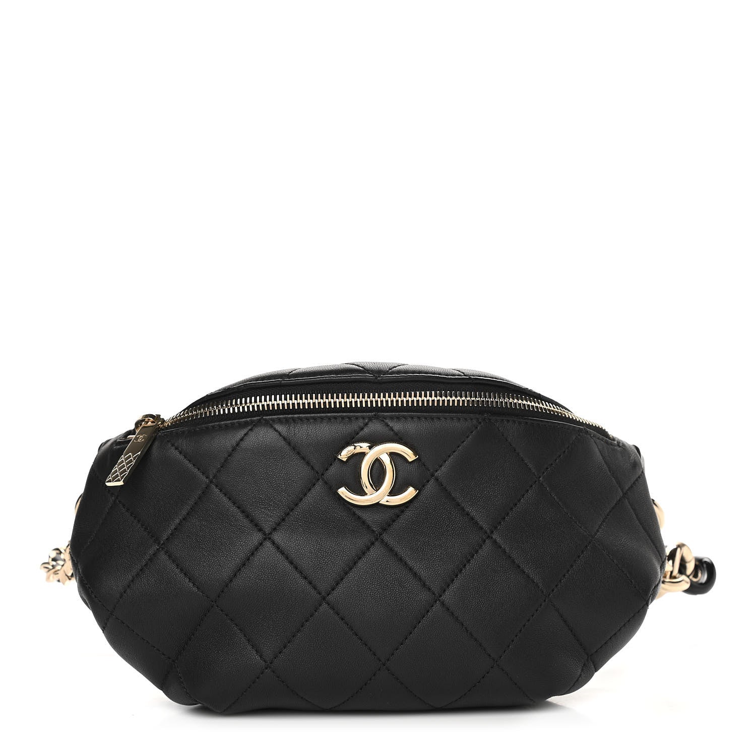 Chanel Lambskin Quilted Resin Bi-Color Waist Bag Fanny Pack Black 1 of 10