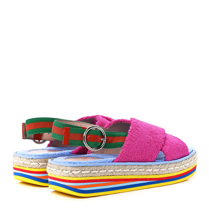 Gucci Terry Cloth Web Espadrille Platform Slingback Sandals 38.5 Lovely Multicolor 4 of 10