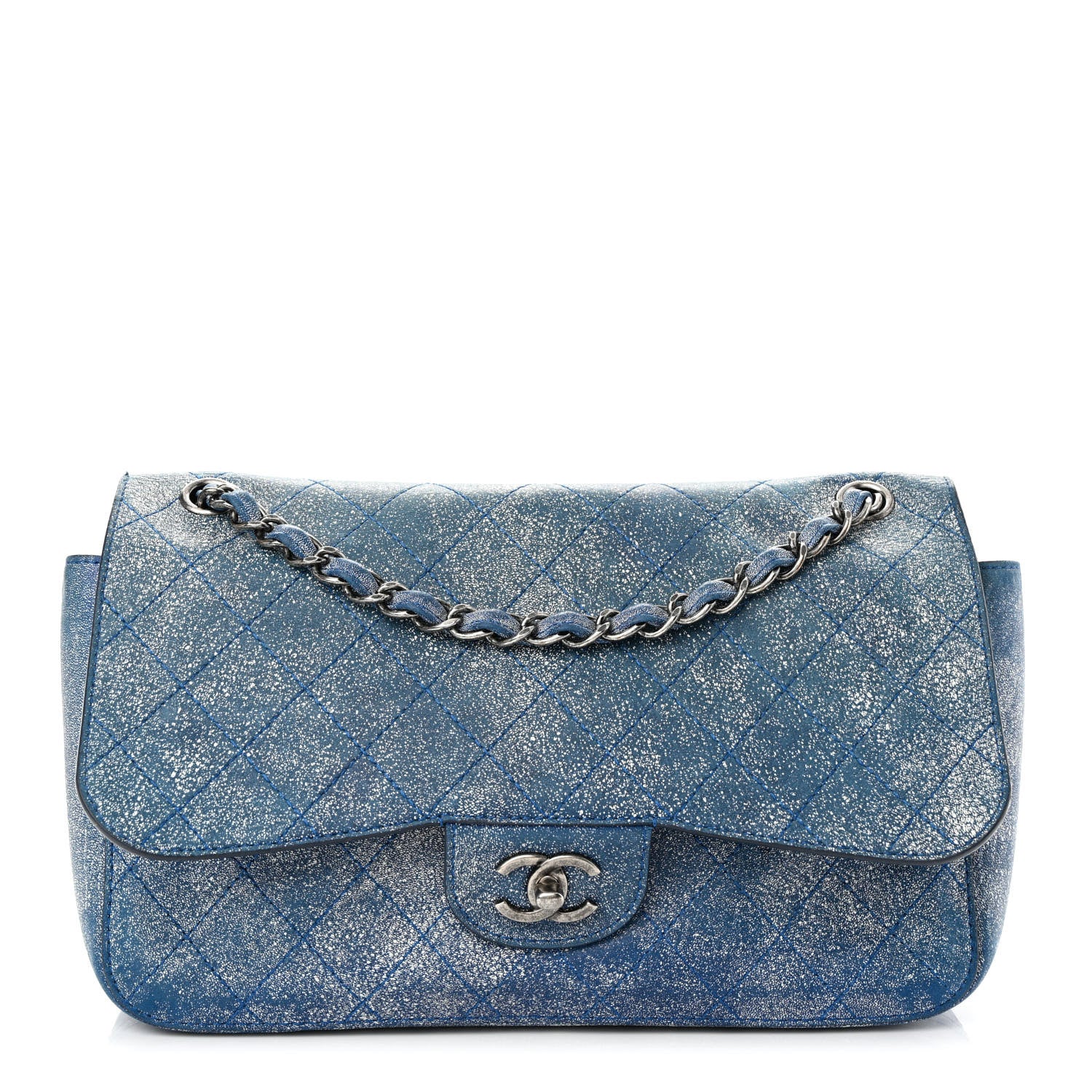 Chanel Crackled Calfskin Jumbo Double Flap Blue 1 of 12