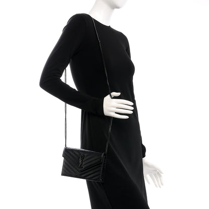 Saint Laurent Grain De Poudre Matelasse Chevron Monogram Envelope Chain Wallet Black 2 of 8