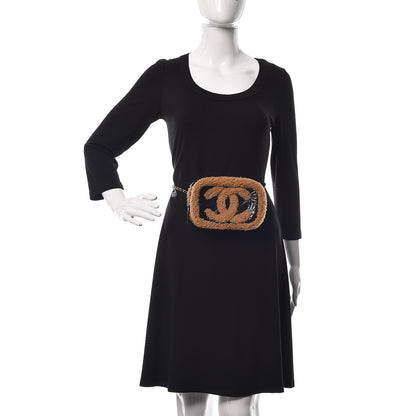 Chanel Shiny Crumpled Sheepskin Shearling CC Mania Waist Bag Black Light Brown 2 of 10