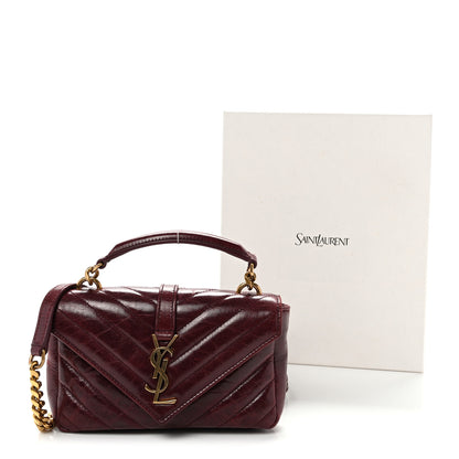 Saint Laurent Shiny Calfskin Matelasse Chevron Monogram Mini College Bag Deep Hot Wine 11 of 11