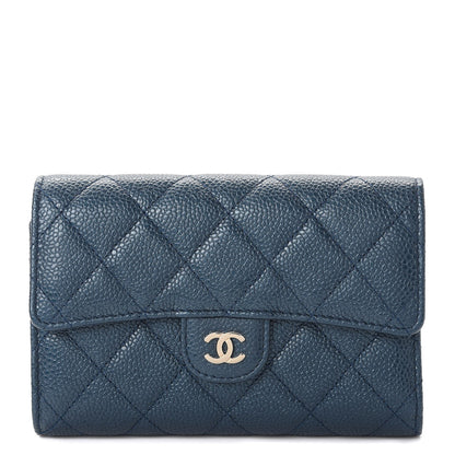 Chanel Metallic Caviar Quilted Medium Flap Wallet Dark Blue 1 of 9
