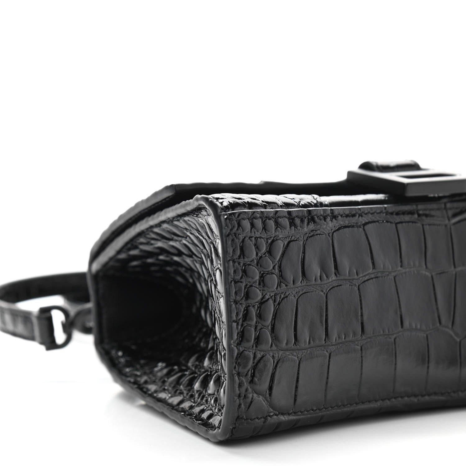 Balenciaga Shiny Calfskin Monochrome Crocodile Embossed Hourglass Top Handle Bag XS Black 11 of 12