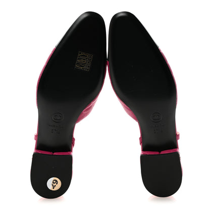 Chanel Lambskin Patent Cap Toe CC Slingback Flats 37.5 Fuchsia Black 6 of 10