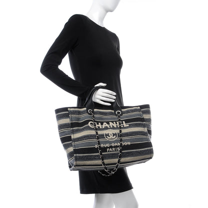 Chanel Striped Canvas Medium Deauville Tote Black 2 of 8