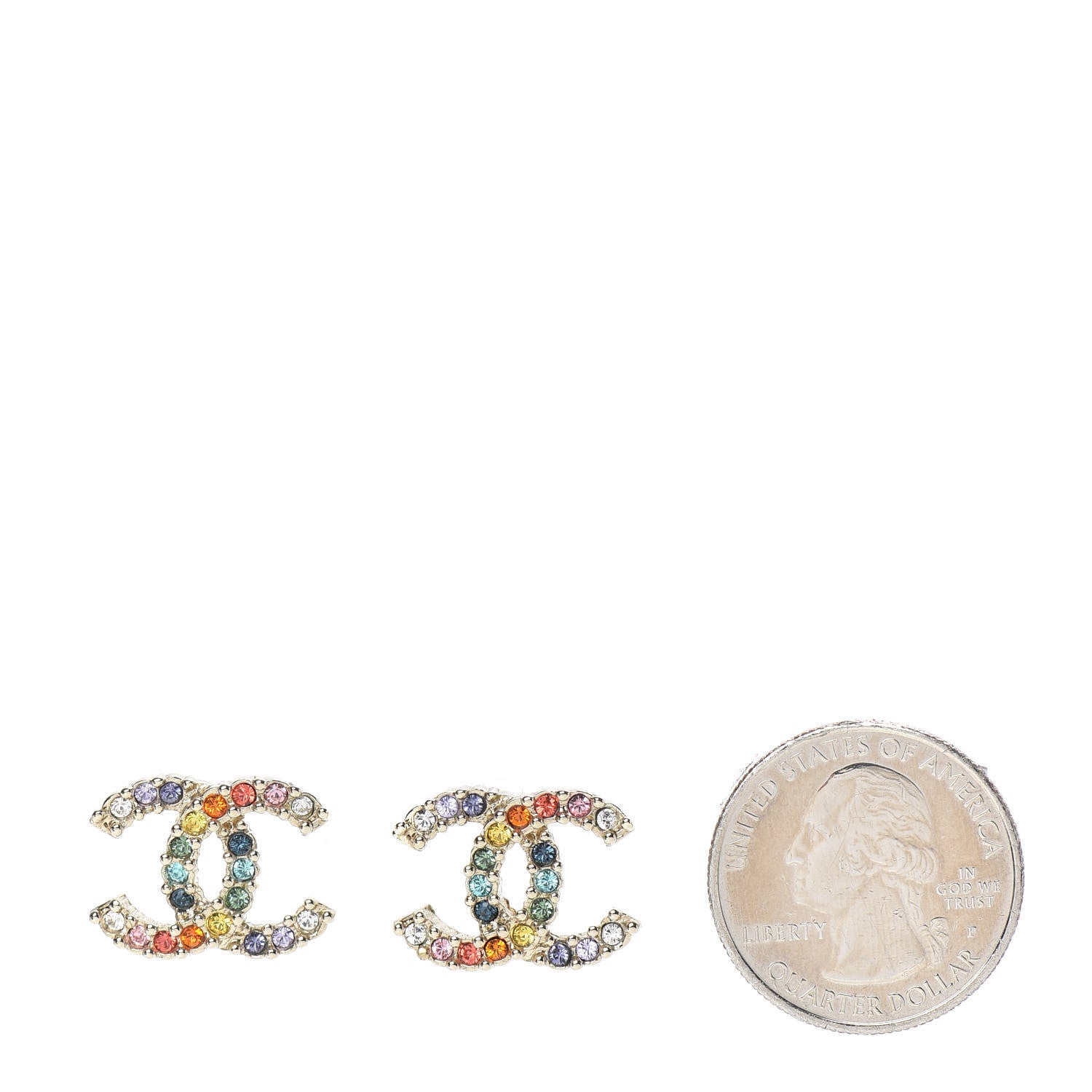 Chanel Crystal Over The Rainbow CC Earrings Gold Multicolor 2 of 5