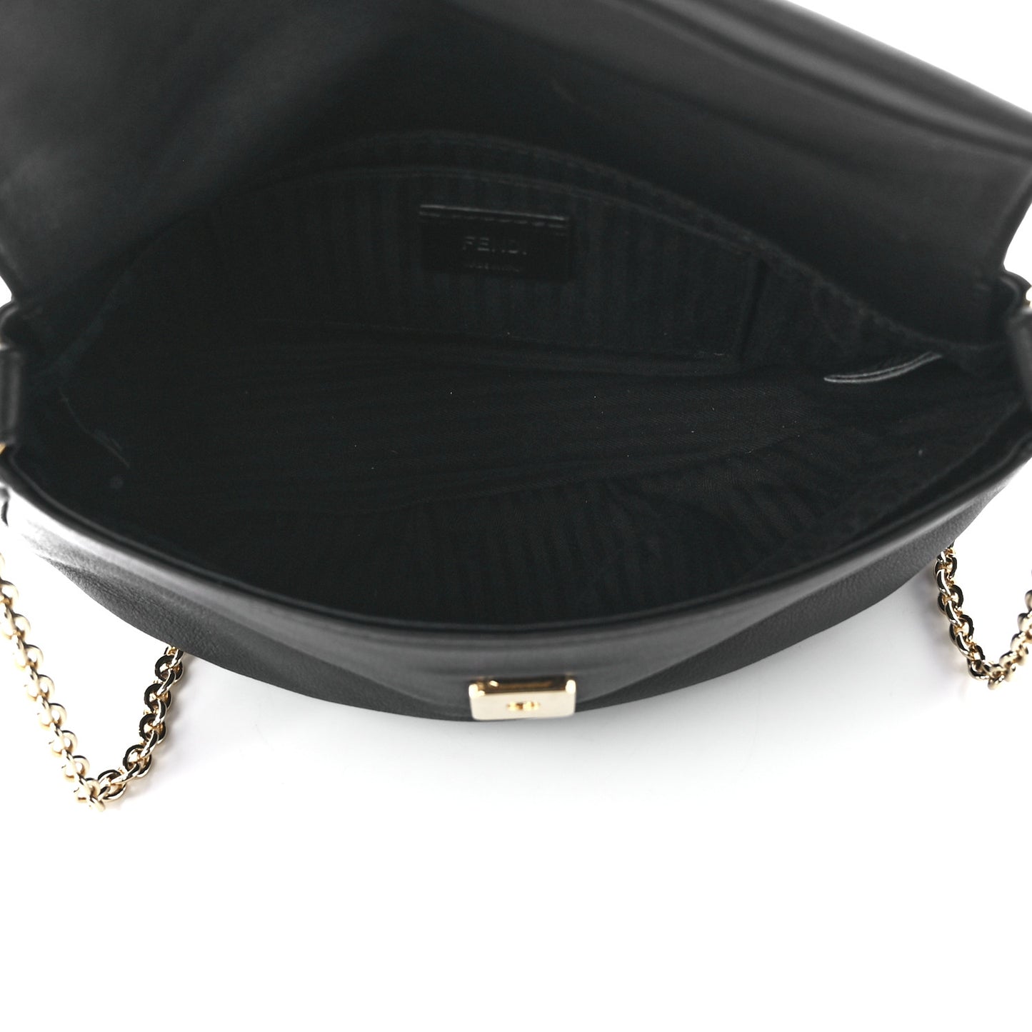 Vitello Flamingo Enamel Fendista Pouchette Crossbody Black