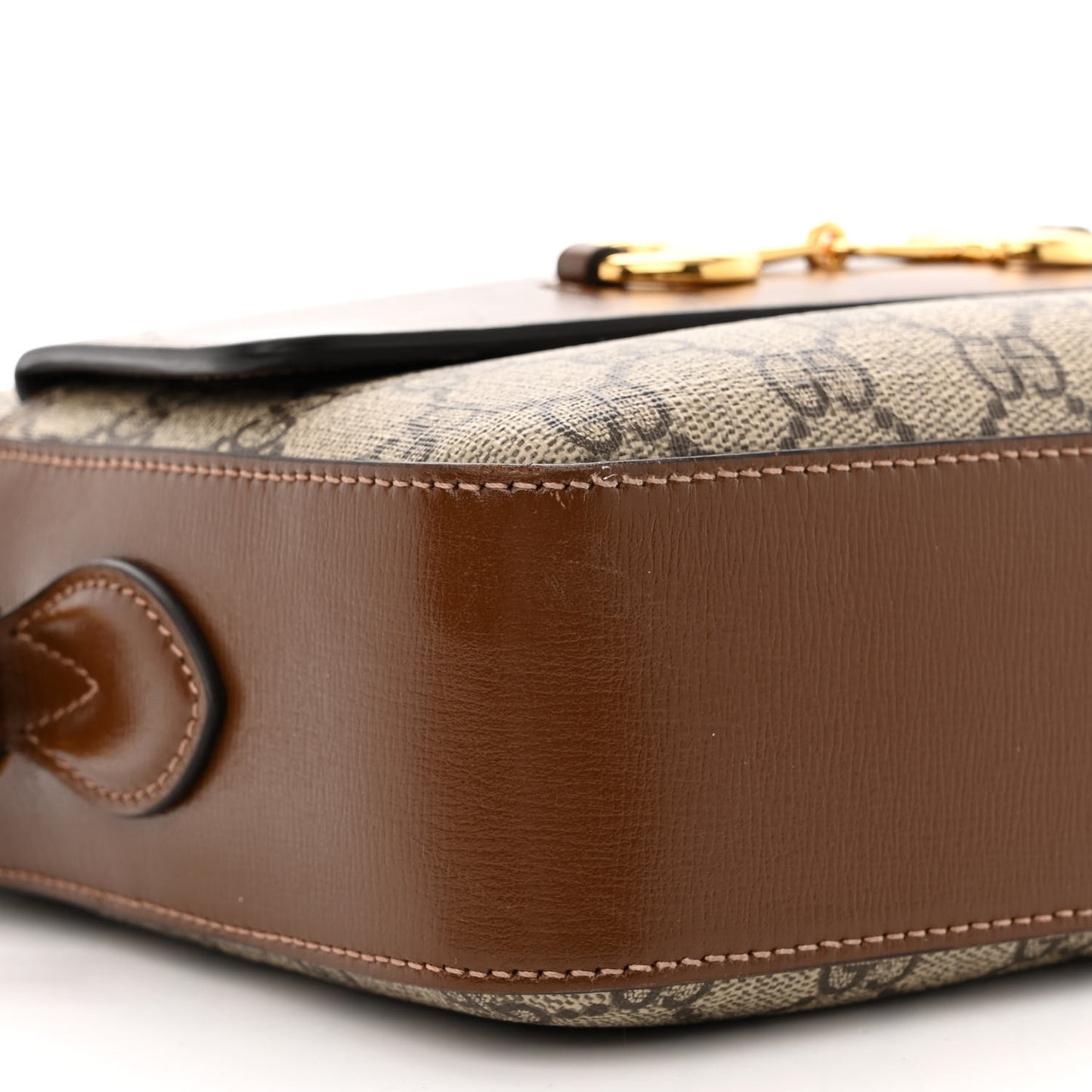 GG Supreme Monogram Small Horsebit 1955 Shoulder Bag Beige Brown Sugar