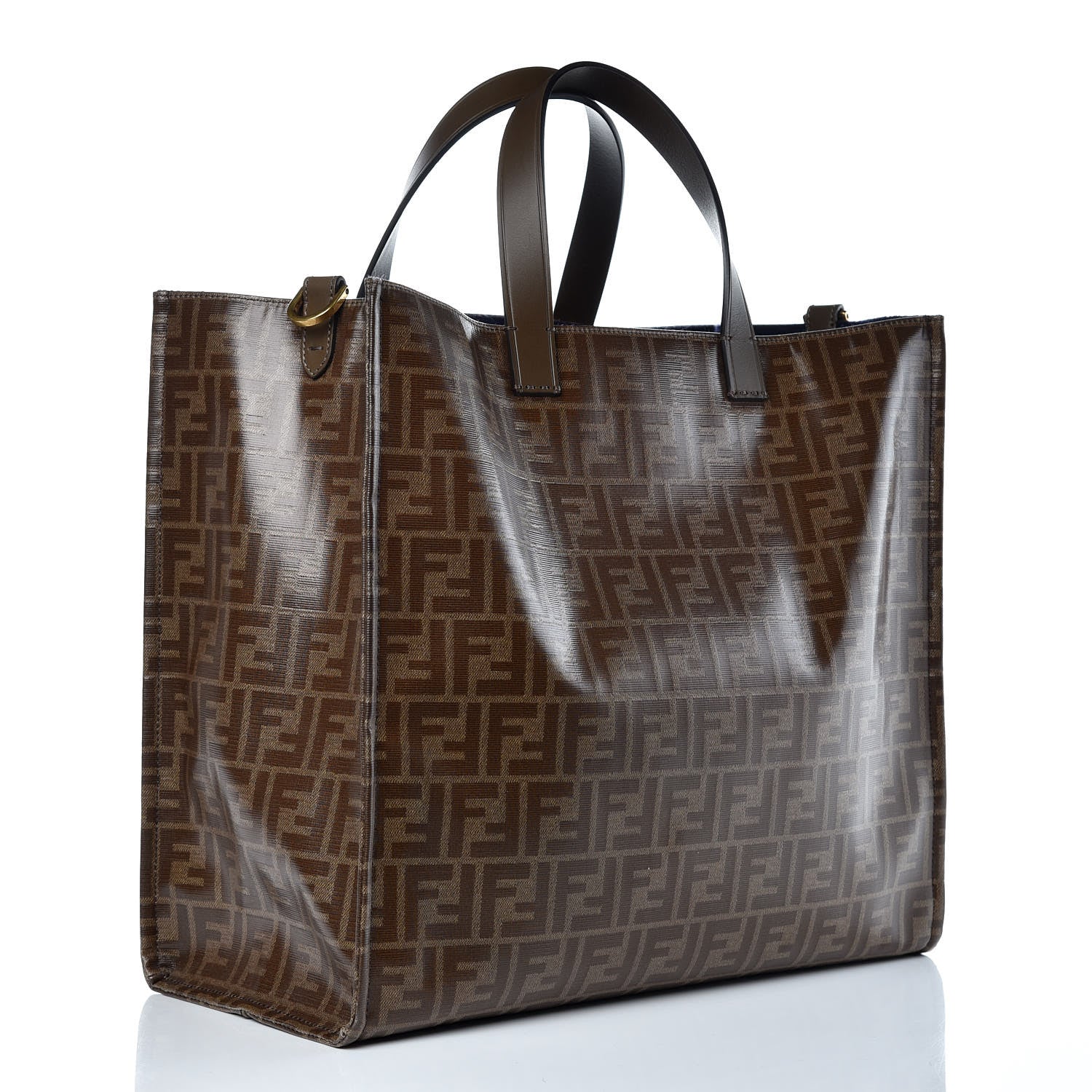Fendi X FILA Glazed Fabric FF 1974 Mania Shopping Tote Bag Mogano Panna Blueberry 3 of 18