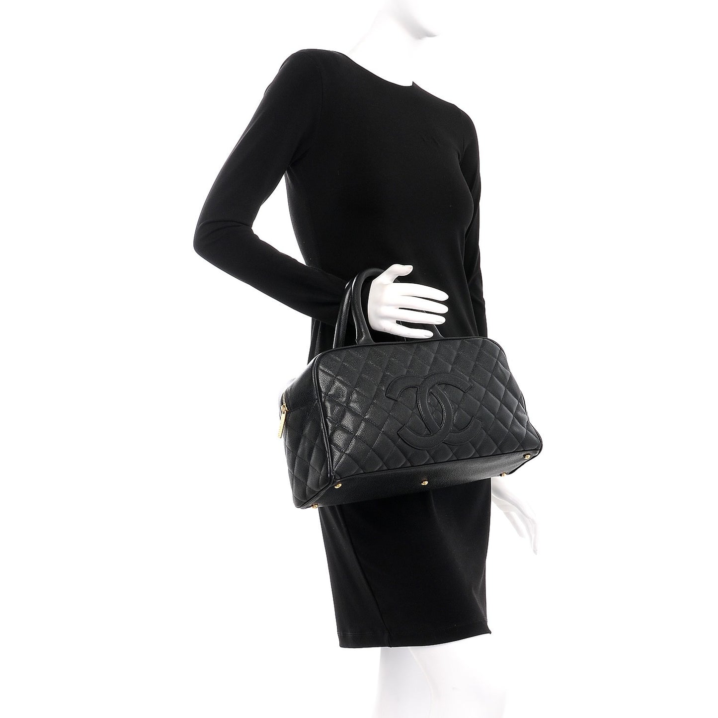 Caviar Quilted Large Bowler Black