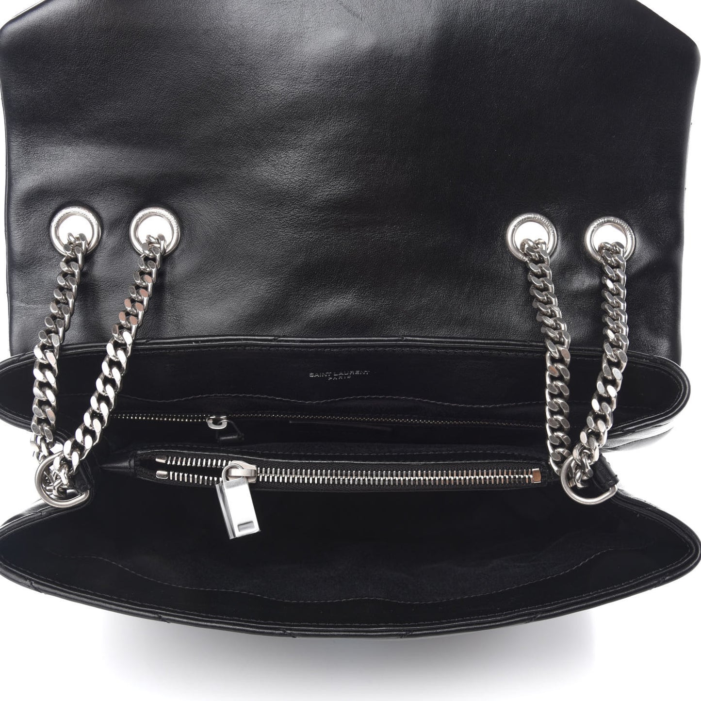 Calfskin Y Quilted Monogram Medium Loulou Chain Satchel Black