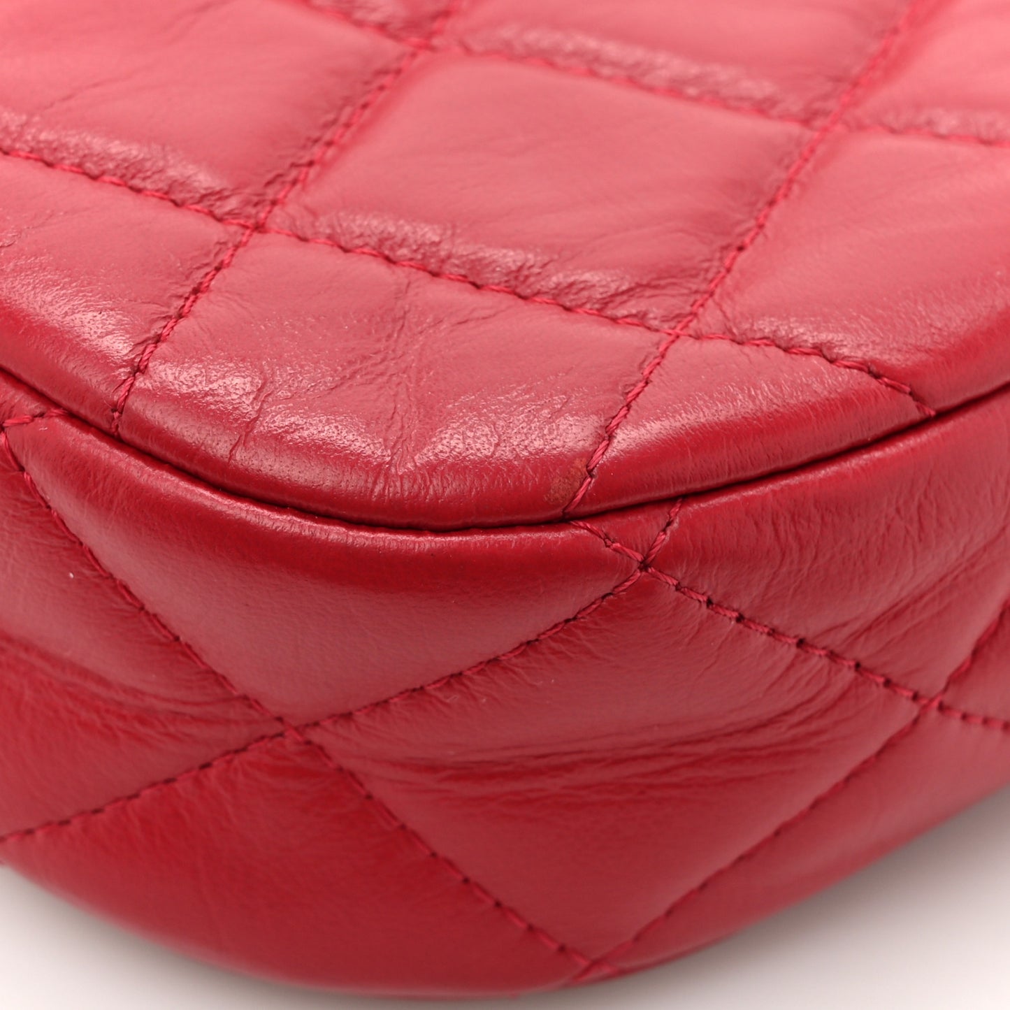 Crumpled Calfskin Quilted Braided CC Small Hobo Red