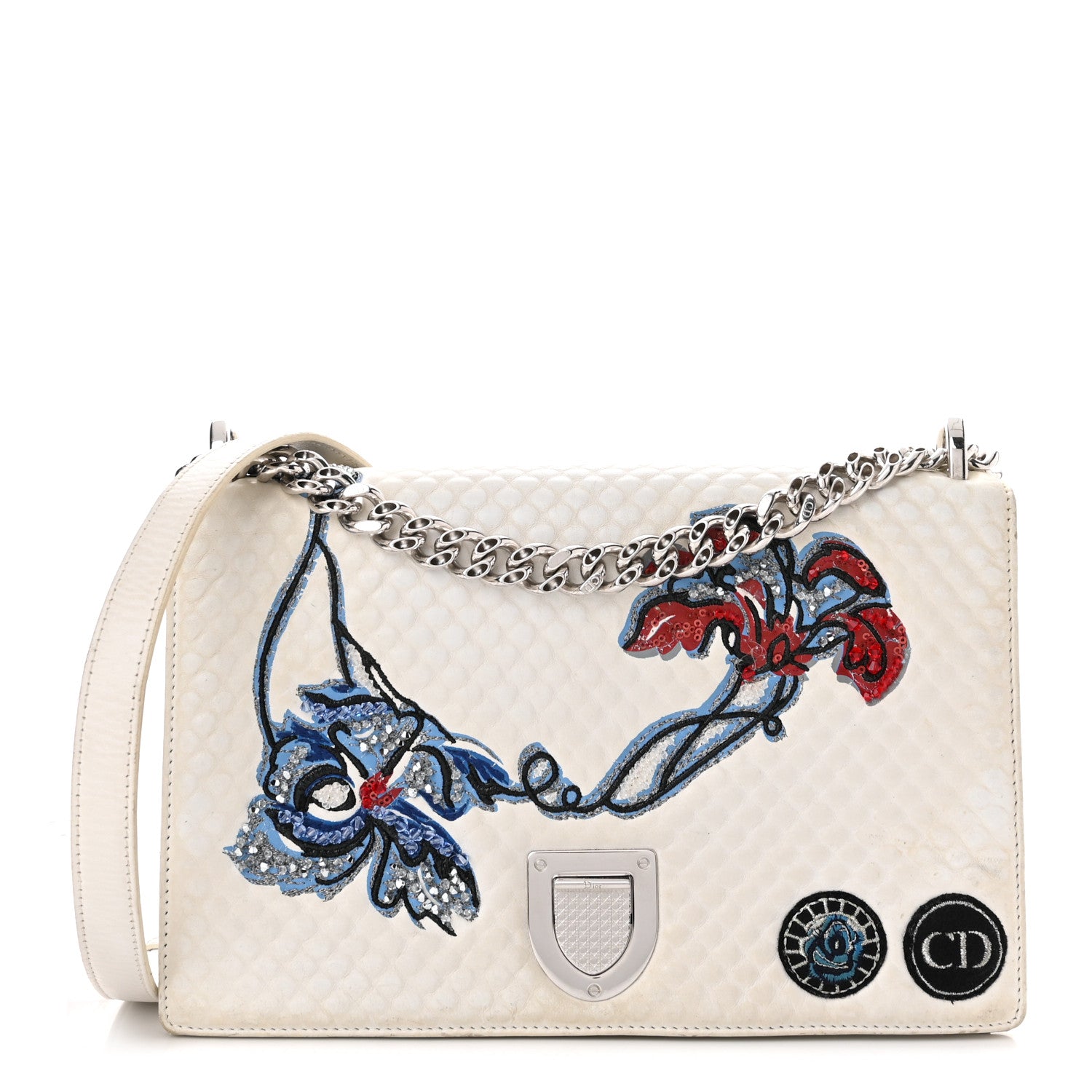 Christian Dior Lambskin Quilted Embroidered Small Diorama Flap Bag Off White 1 of 12