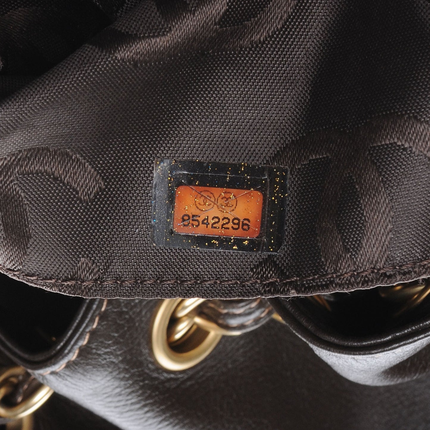 Calfskin CC Drawstring Bucket Bag Brown