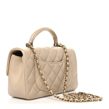 Chanel Lambskin Quilted Mini Top Handle Rectangular Flap Beige 2 of 10