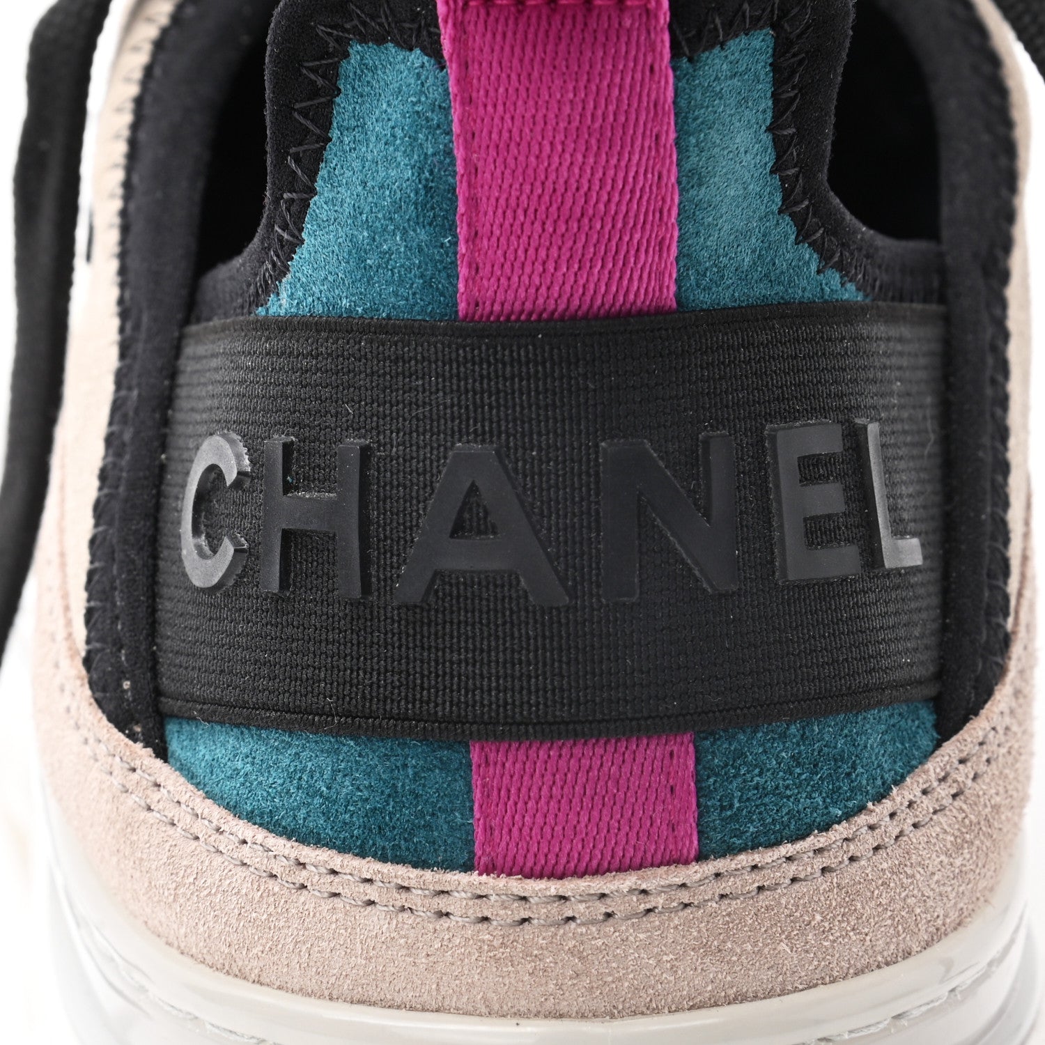 Chanel Suede Calfskin Nylon Grosgrain CC Sneakers 37 Beige Pink 9 of 12