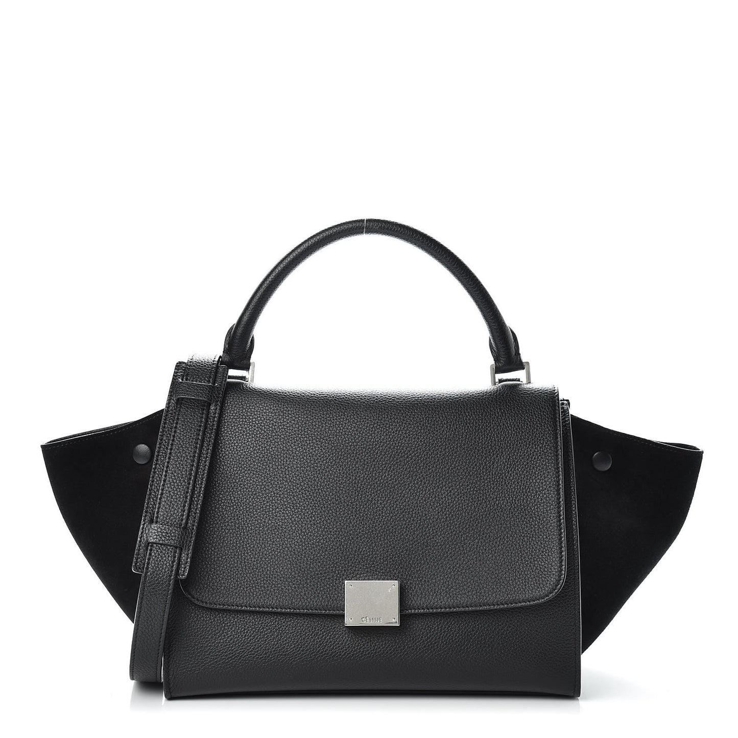 Drummed Calfskin Suede Small Trapeze Black