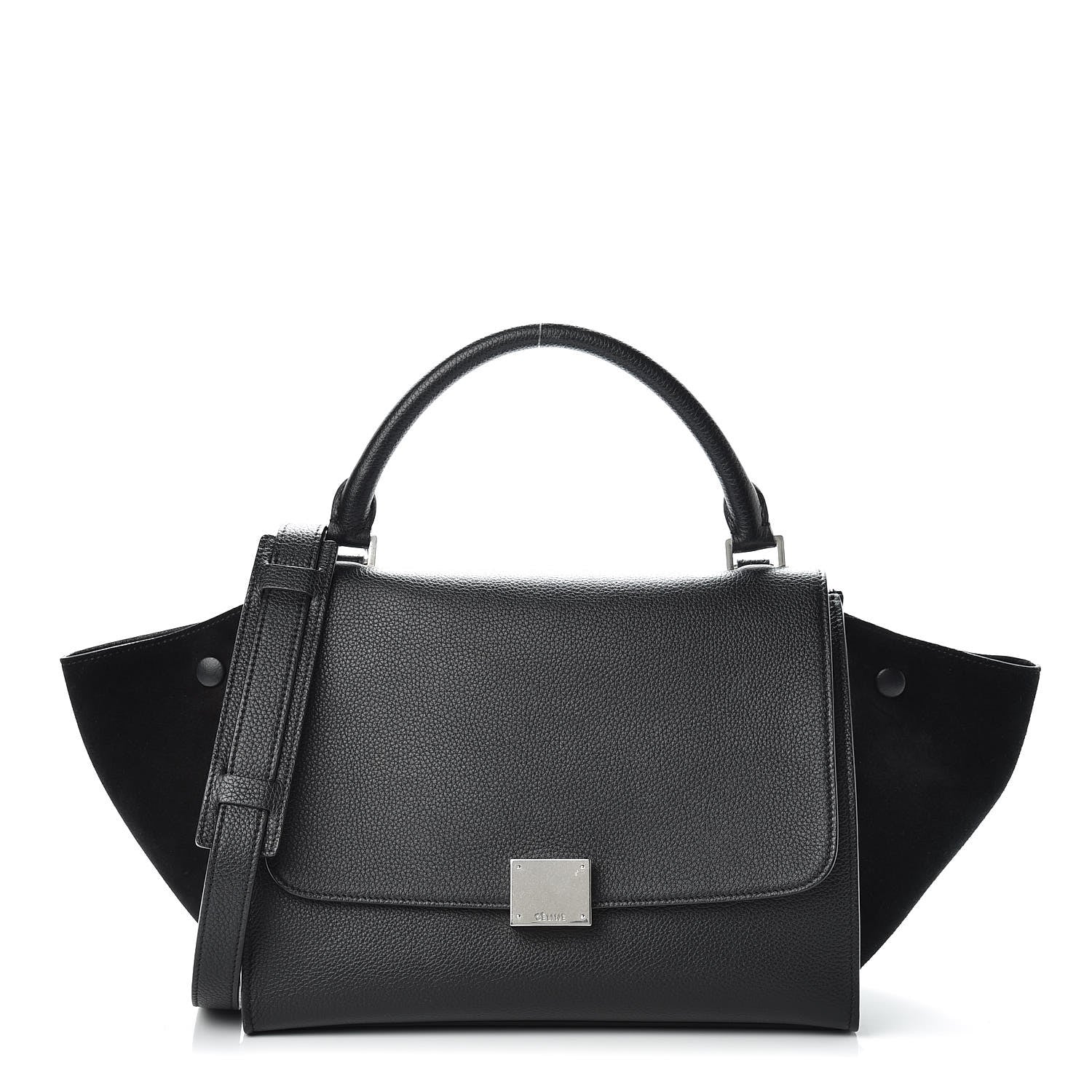 Celine Drummed Calfskin Suede Small Trapeze Black 1 of 16
