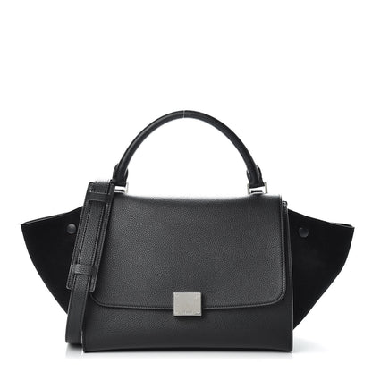 Celine Drummed Calfskin Suede Small Trapeze Black 1 of 16
